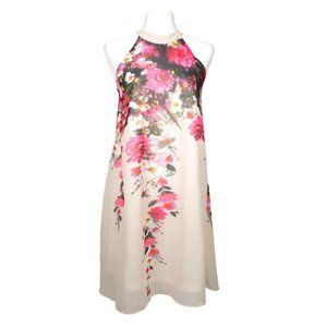 Pink Flower pint Halter Neck Short Dress Size XS